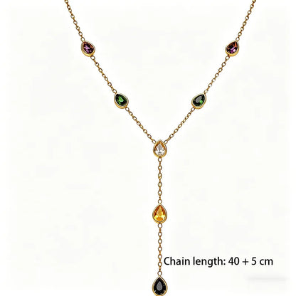 Κολιέ ατσάλινο με πολύχρωμα zircon - NE568