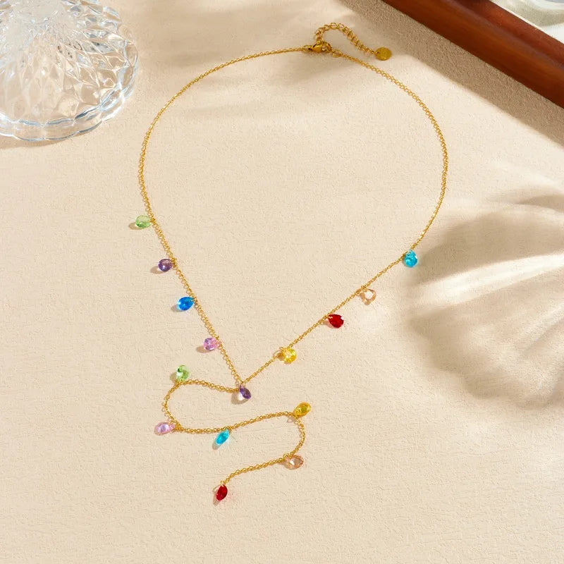 Steel necklace with pink zircon hearts - NE426