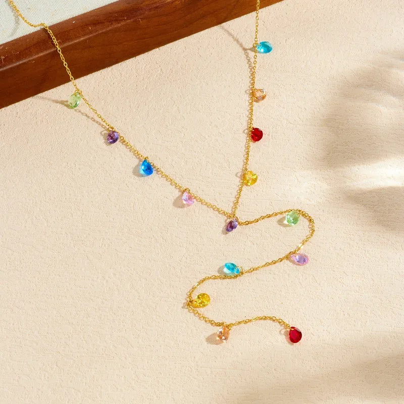 Steel necklace with pink zircon hearts - NE426
