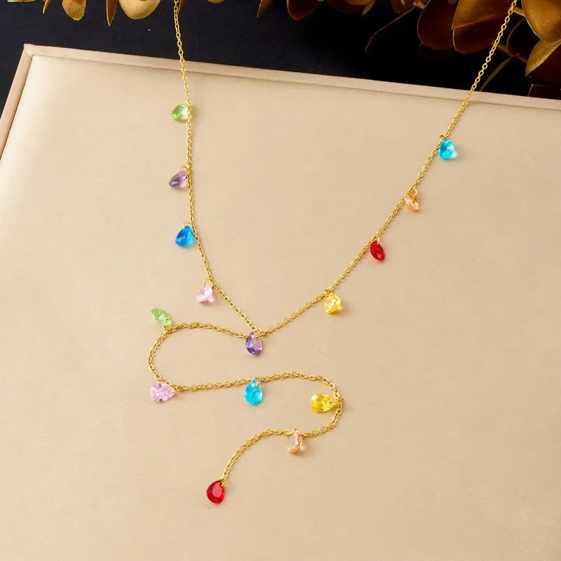 Steel necklace with pink zircon hearts - NE426