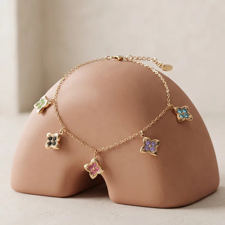 Bracciale in acciaio con fiori di zirconi - BR028