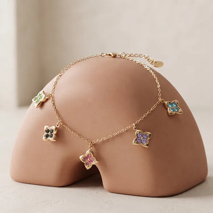 Bracciale in acciaio con fiori di zirconi - BR028