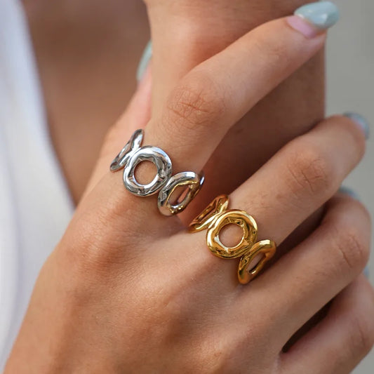 Ring steel silver with circles- R294