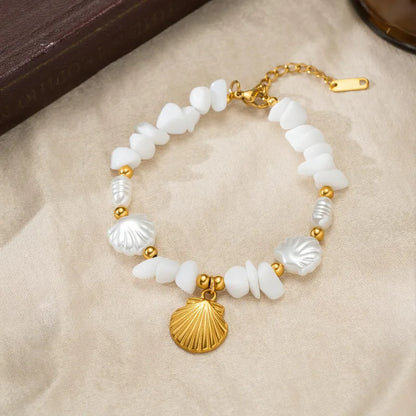 Steel bracelet with white flowers - BR255