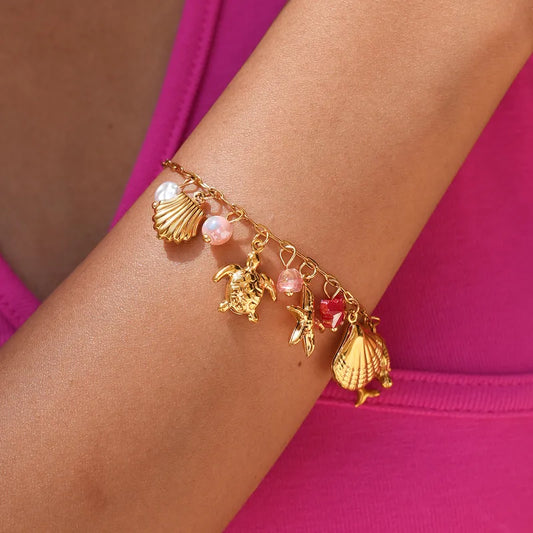 Steel bracelet with white flowers - BR255