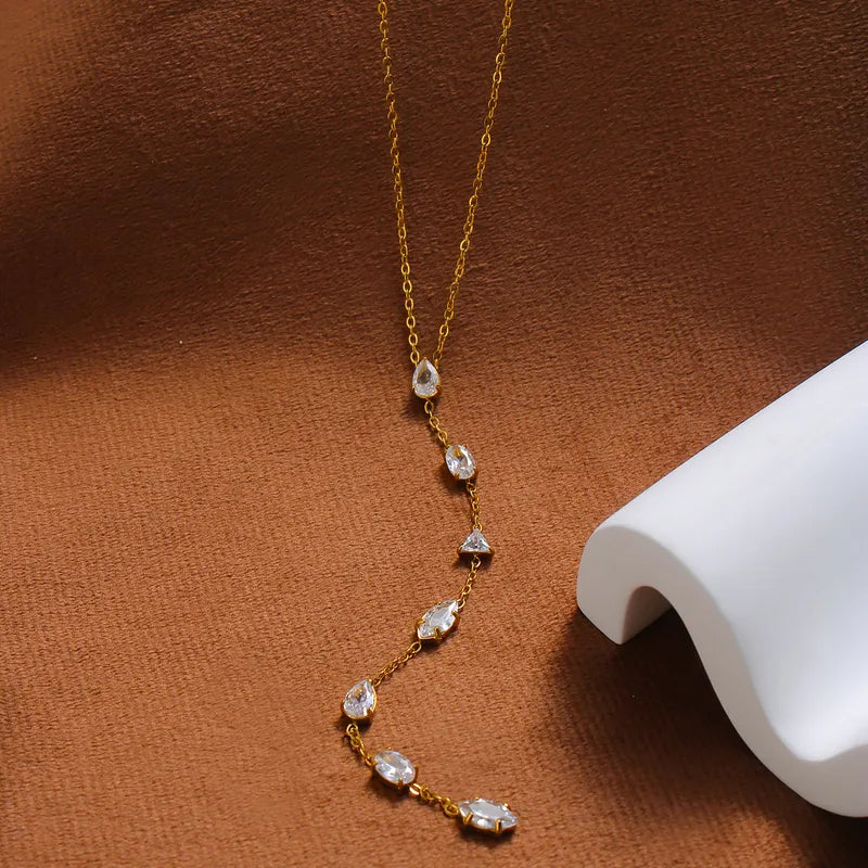 Κολιέ ατσάλινο μακρύ με ζιργκόν - NE019