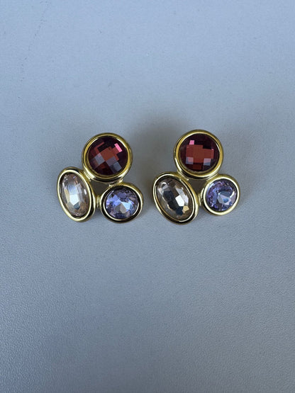 Σκουλαρίκια ατσάλινα με πολύχρωμες πέτρες - w489