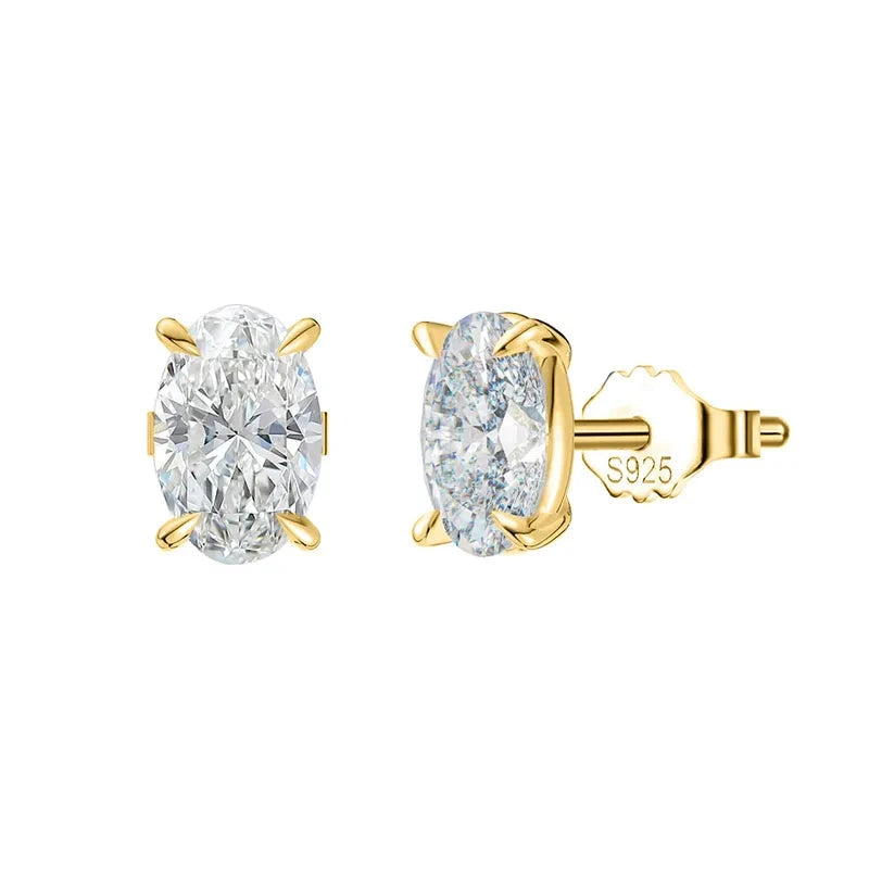 Earrings of Gold Plated Silver S925 with Oval Zircon-EA071