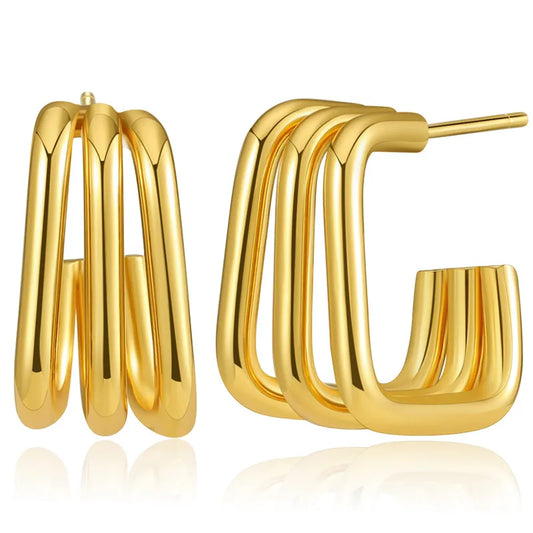 Earrings gold alloy squared lines-ea042