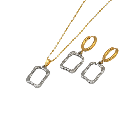 Set Silver Frame with Golden Base Necklace and Earrings-Set008