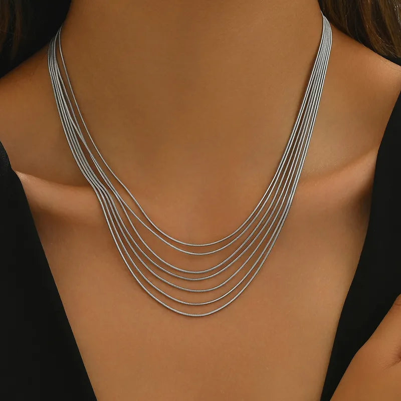 Steel necklace with many levels-ne152