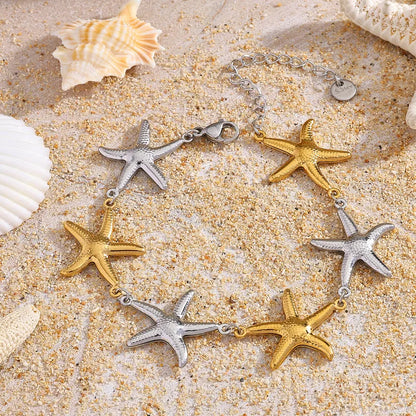 Βραχιόλι ατσάλινο με αστερίες χρυσούς και ασημί - BR407