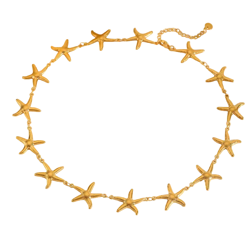 Κολιέ επιχρυσωμένο ατσάλι με αστερίες- NE667