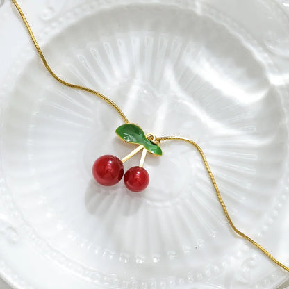 Necklace gold steel with small cherry-ne519