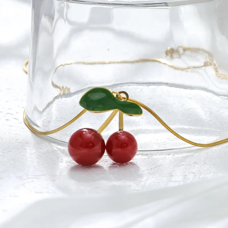 Necklace gold steel with small cherry-ne519