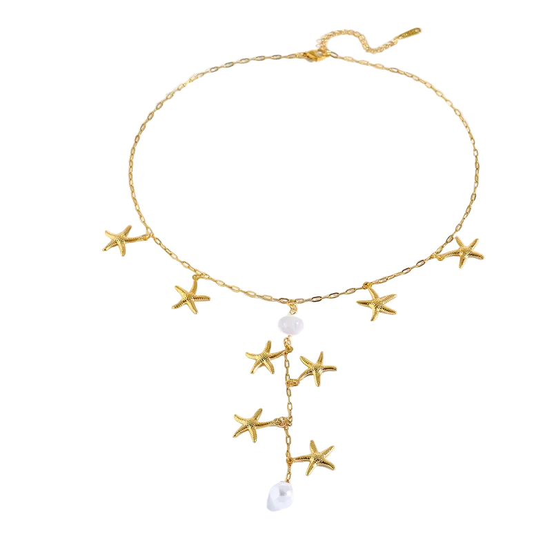 Κολιέ επιχρυσωμένο ατσάλι με αστερίες-NE638