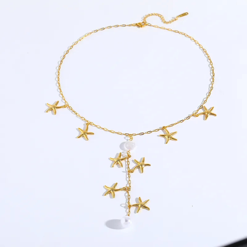 Κολιέ επιχρυσωμένο ατσάλι με αστερίες-NE638