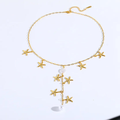 Κολιέ επιχρυσωμένο ατσάλι με αστερίες-NE638