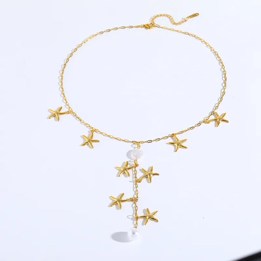 Κολιέ επιχρυσωμένο ατσάλι με αστερίες-NE638