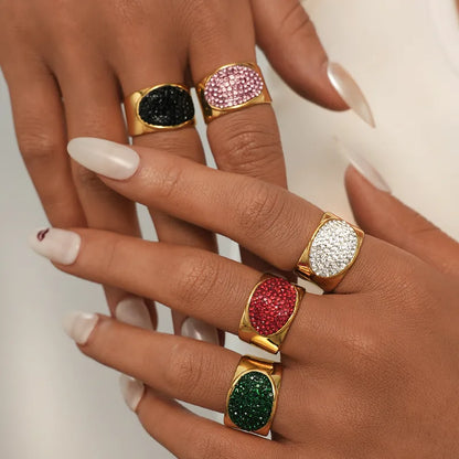 Δαχτυλίδι ατσάλινο με πράσινες πέτρες - R080