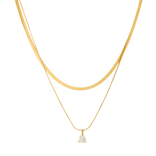 Necklace gold steel double with zircon-ne058 tear