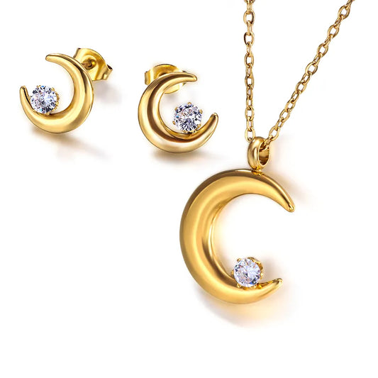 Set of earrings and gilded necklace and zircon-set039