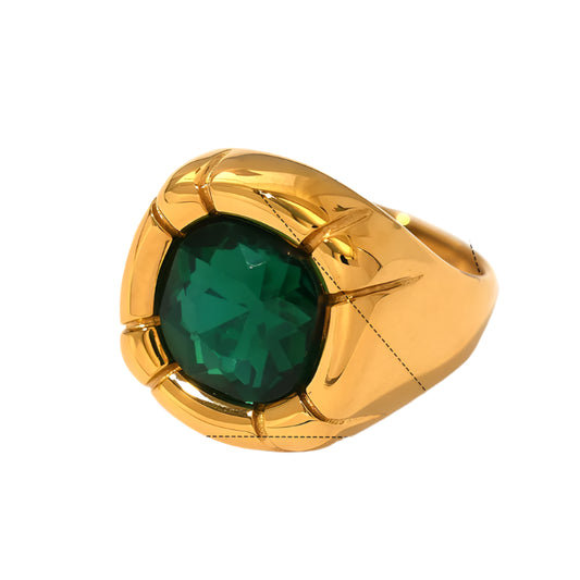 Ring Gold Plot with large green stone-r219