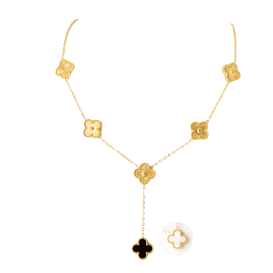 Necklace gold steel with black four-leaf clover-ne115