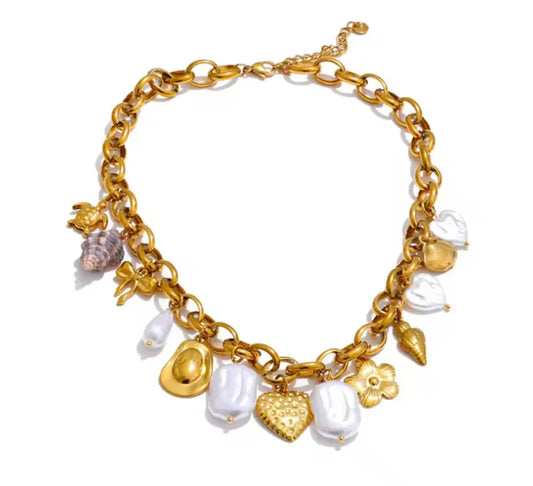 Κολιέ  ατσάλι με καλοκαιρινά charms - NE343