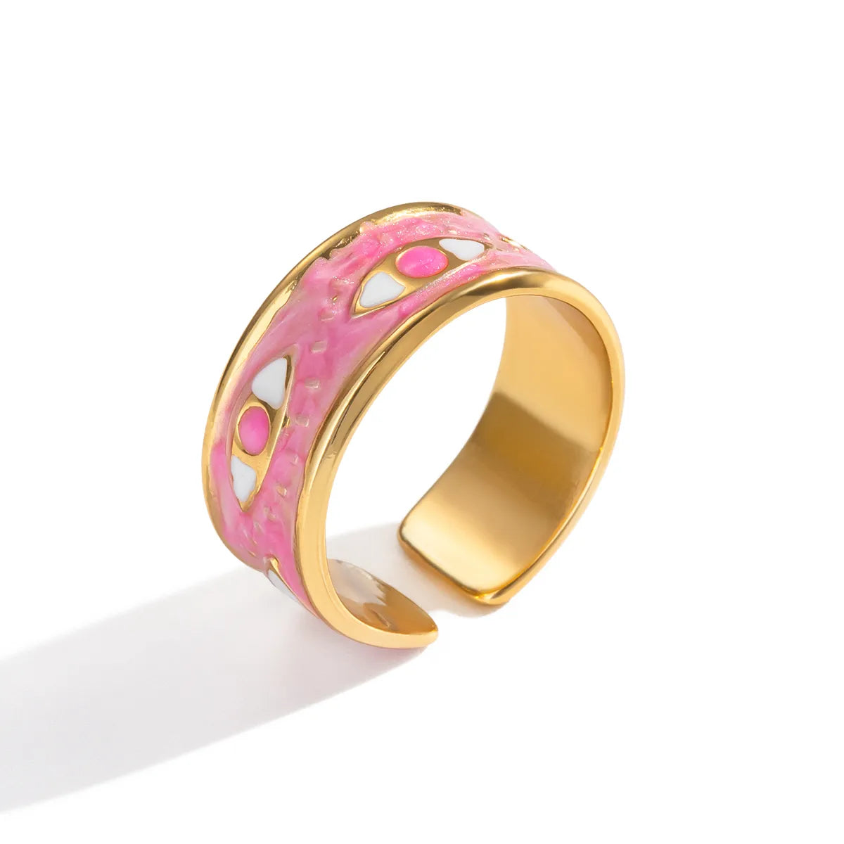 Δαχτυλίδι επιχρυσωμένο ατσάλι ροζ με μάτια-R097