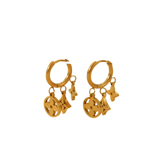 Earrings Gold Plated Steel Crinks with motifs-EA056