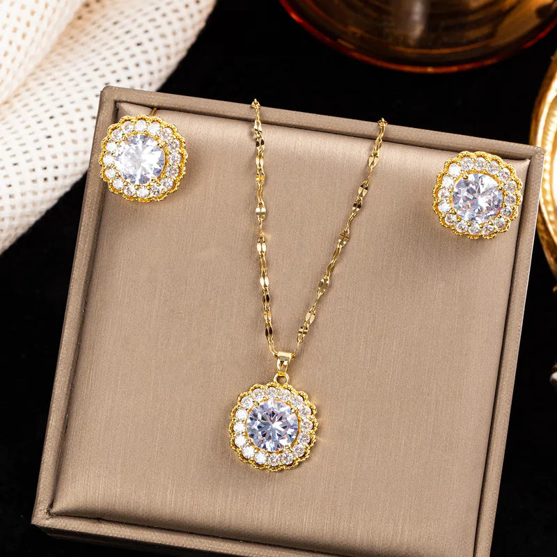 Gold steel set with crystals of earrings-set032