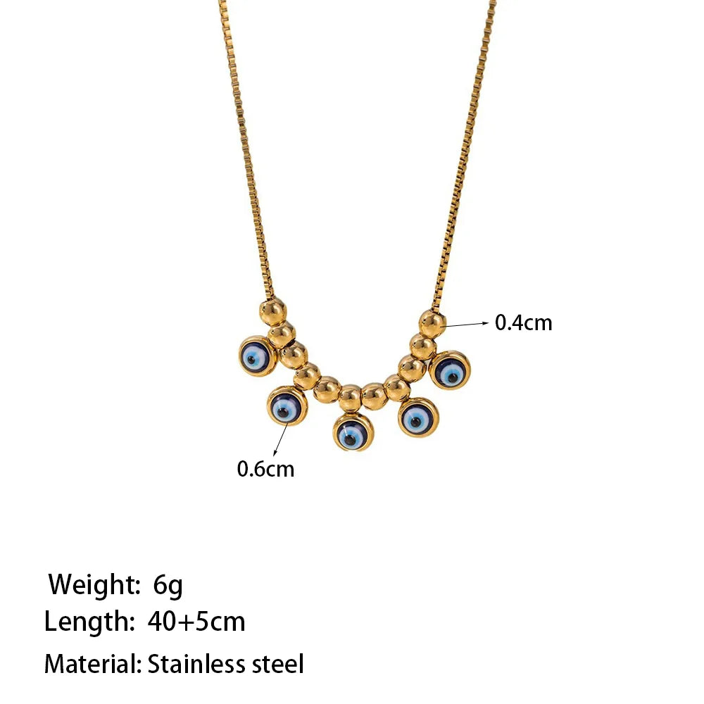 Necklace Golded Steel with Blue Eyes-Ne046