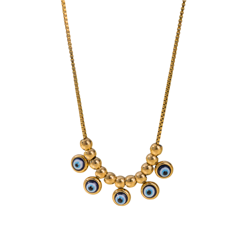 Necklace Golded Steel with Blue Eyes-Ne046