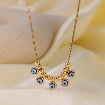 Necklace Golded Steel with Blue Eyes-Ne046