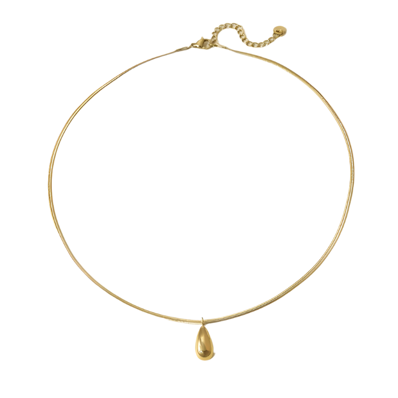 Gold-plated necklace with golden drop-Ne155