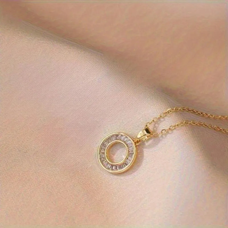 Set gold steel necklace earrings with circles-set023