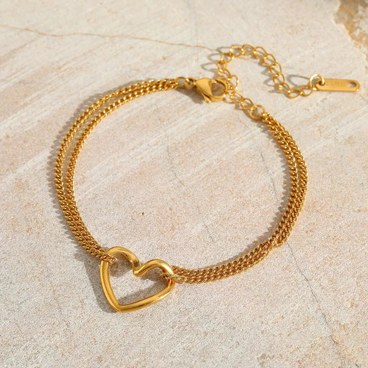 Βραχιόλι ατσάλι χρυσό  με καρδιές-BR273