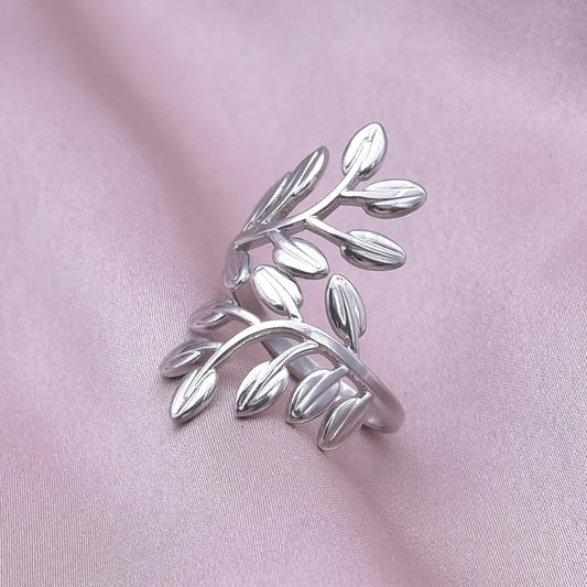 Steel rings with olive leaves - R192