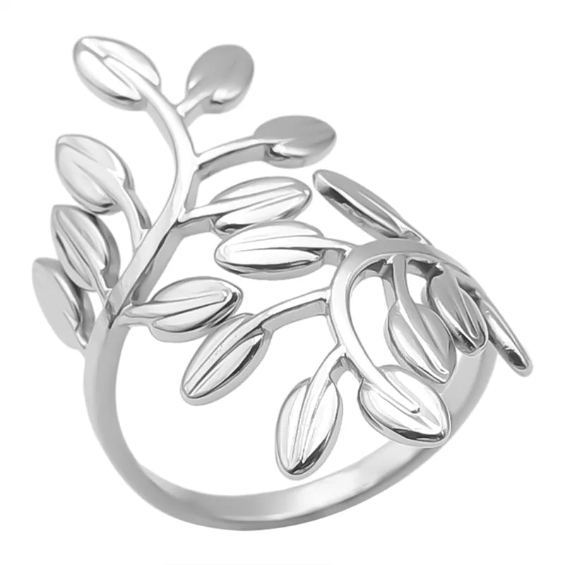 Steel rings with olive leaves - R192