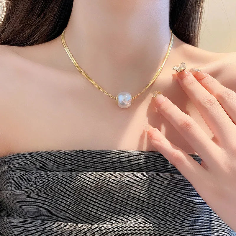 Κολιέ επιχρυσωμένο ατσάλι με πέρλα- NE656