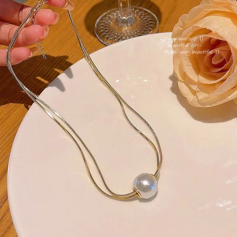 Κολιέ επιχρυσωμένο ατσάλι με πέρλα- NE656