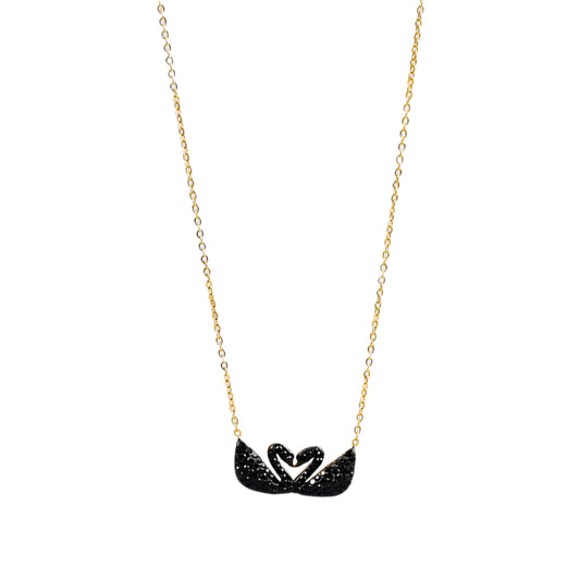 Necklace Golded Steel with Black Swans-Ne067