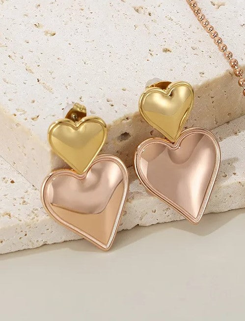 Earrings steel hearts gold and pink gold-ea421