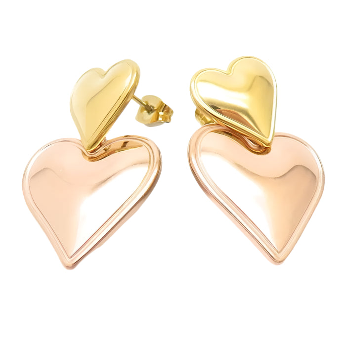 Earrings steel hearts gold and pink gold-ea421