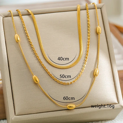 Necklace triple gold-plated steel-Ne448