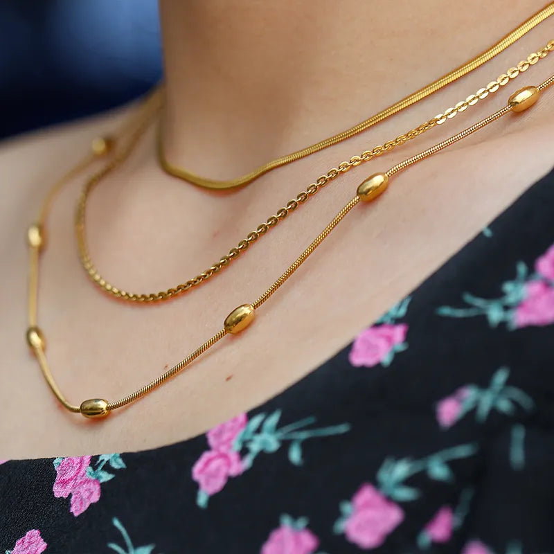 Necklace triple gold-plated steel-Ne448