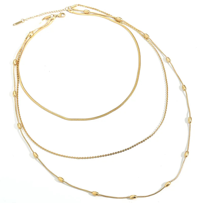 Necklace triple gold-plated steel-Ne448