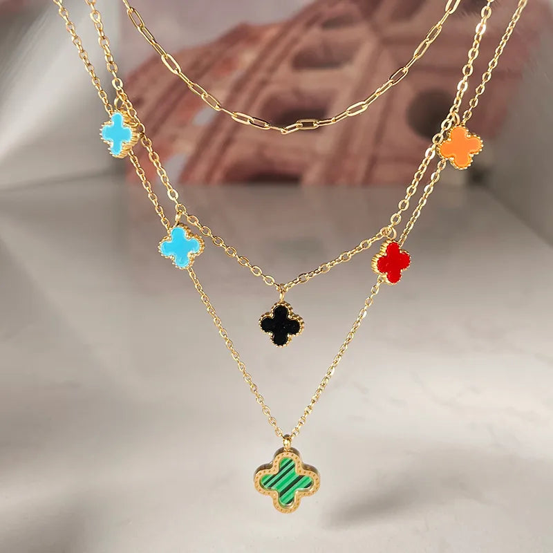 Climbing necklace with colorful round crosses-ne366