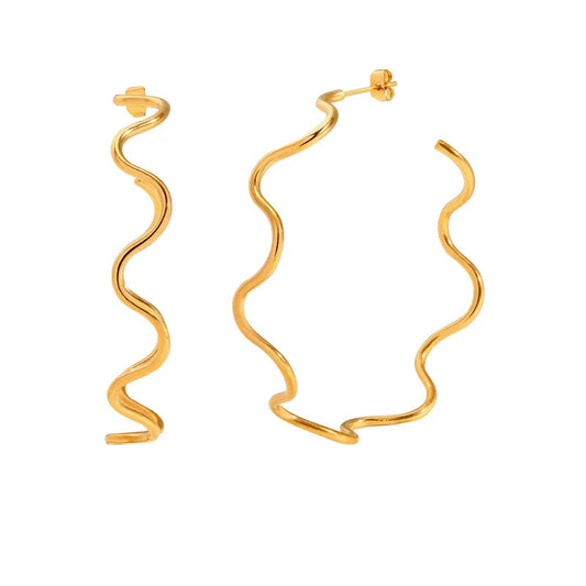 Earrings gilded steel wavy rings-EA404